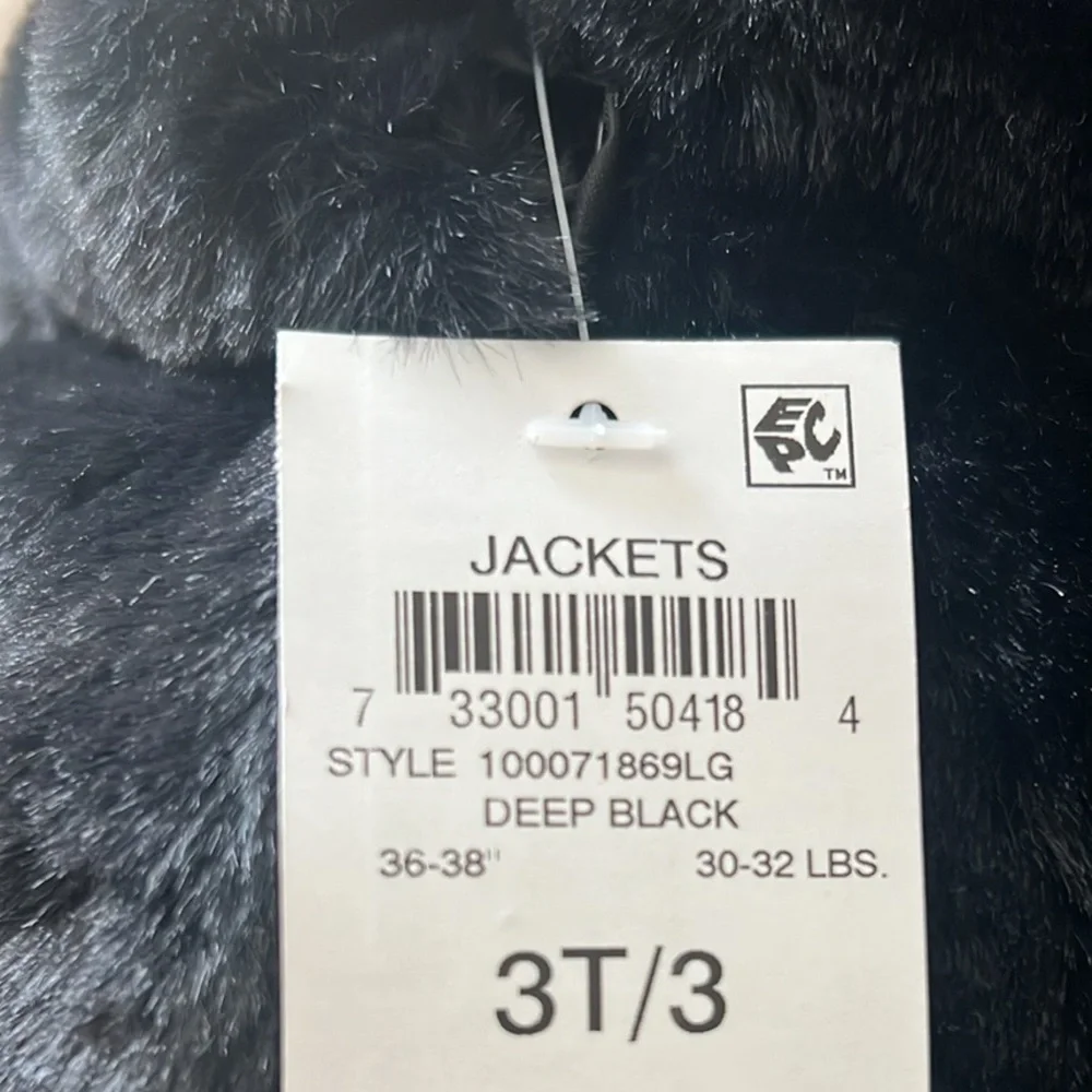 Epic Threads Girl’s Faux Fur Jacket in Deep Black, NWT, Size 3T